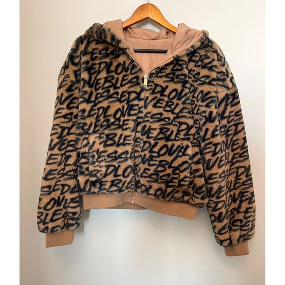 Reversible NY&C Womens Hooded Bomber Jacket With "Leopard" Feaux fur Print & Tan - Picture 1 of 12